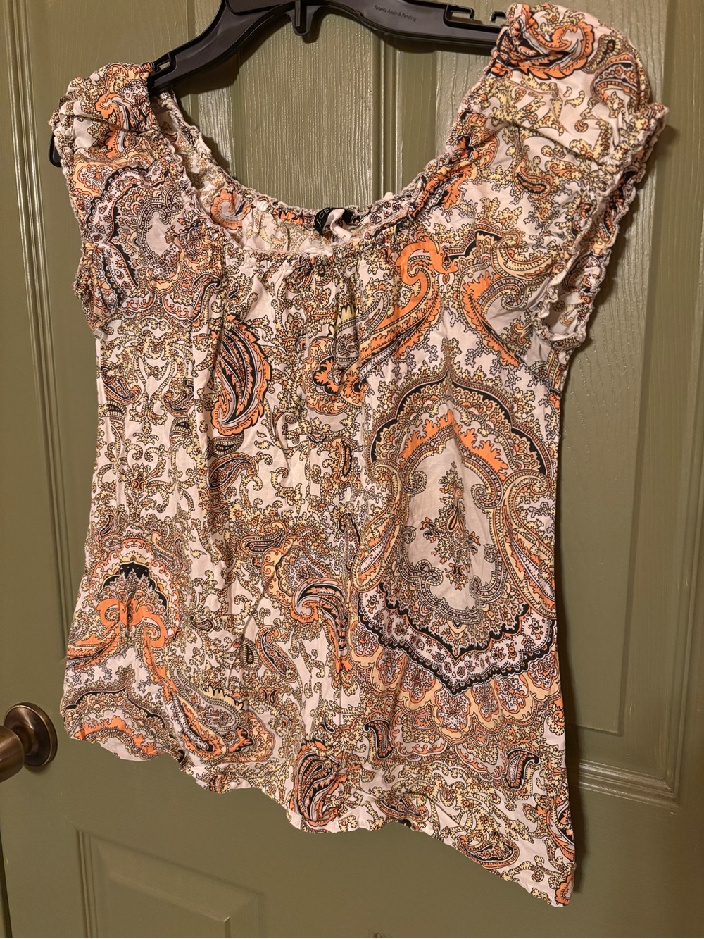 J. Crew Paisley Short Ruffle Sleeve Blouse — Orange & Cream